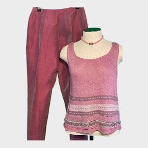 Vintage Sigrid Olsen Pink Linen Silk Set 4P Pants + Petite S Knit Top 🌸🌺✨
